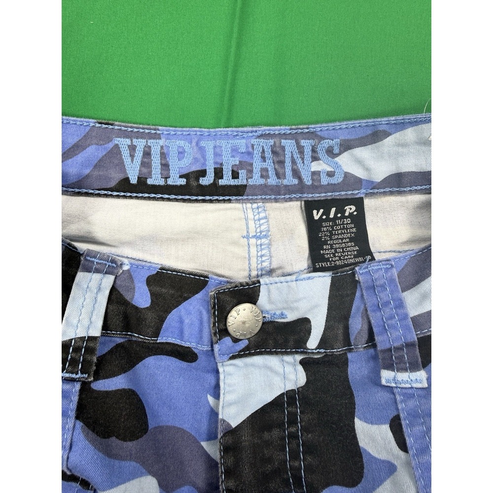 Y2K VIP JEANS Womens 11/30 Blue Camo Cargo Jogger Pants Stained - Picture 4 of 5